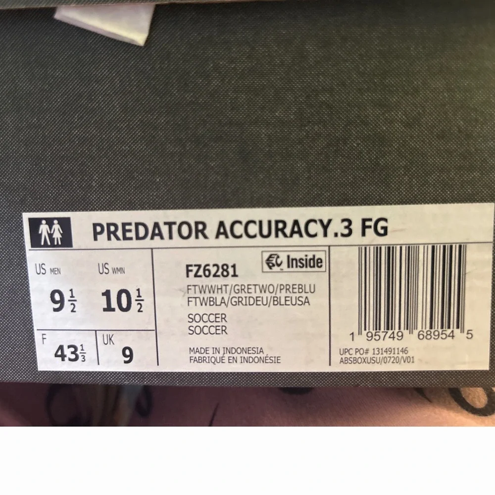 adidas Predator Accuracy.3‎ FG Soccer Cleats White Blue M 9.5  W 10.5 FZ6281 New